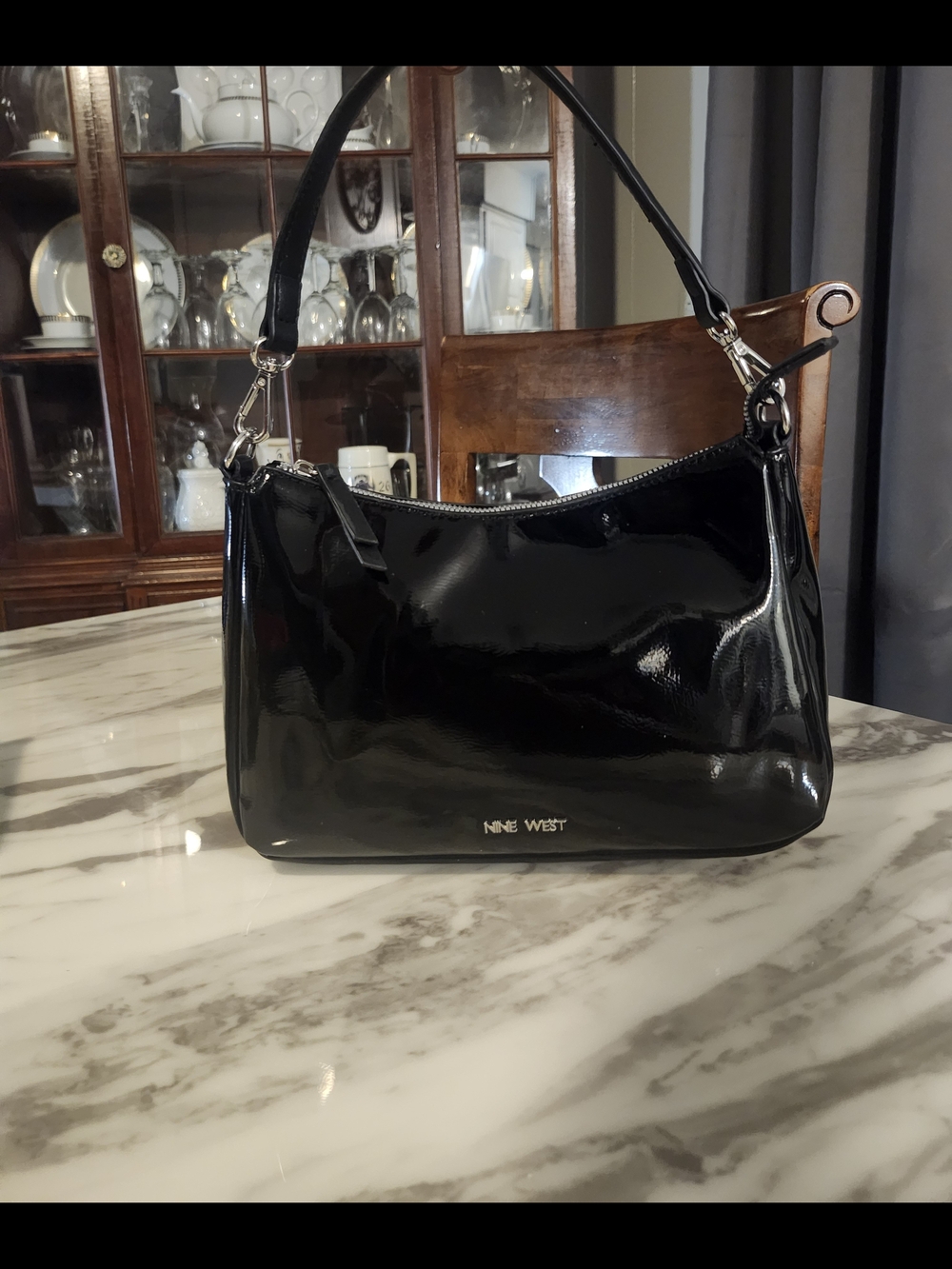 Nine West Black Patent Leather Shoulder Bag